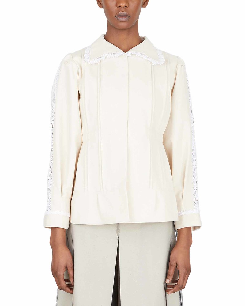 【MAISON MARGIELA】LACE-TRIM JACKET Maison Margiela Sheer Tulle Shirt Jacket w/ Lace Trim