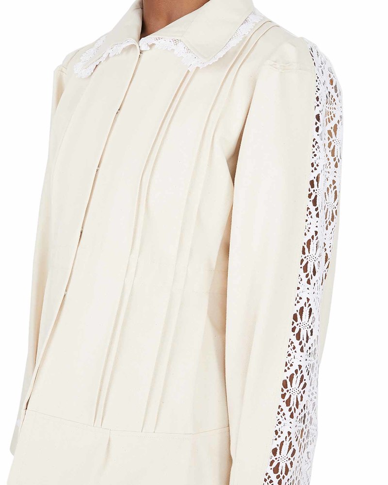 【MAISON MARGIELA】LACE-TRIM JACKET Maison Margiela Sheer Tulle Shirt Jacket w/ Lace Trim