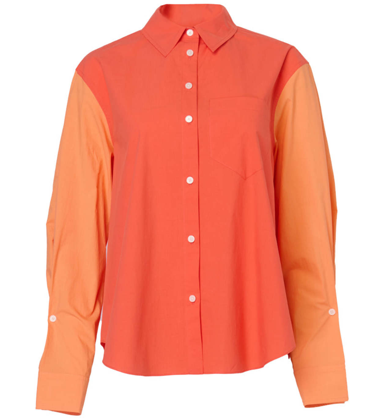 Derek Lam Wesley Balloon Sleeve Button Down Top - Coral Multi - Image 1 of 6