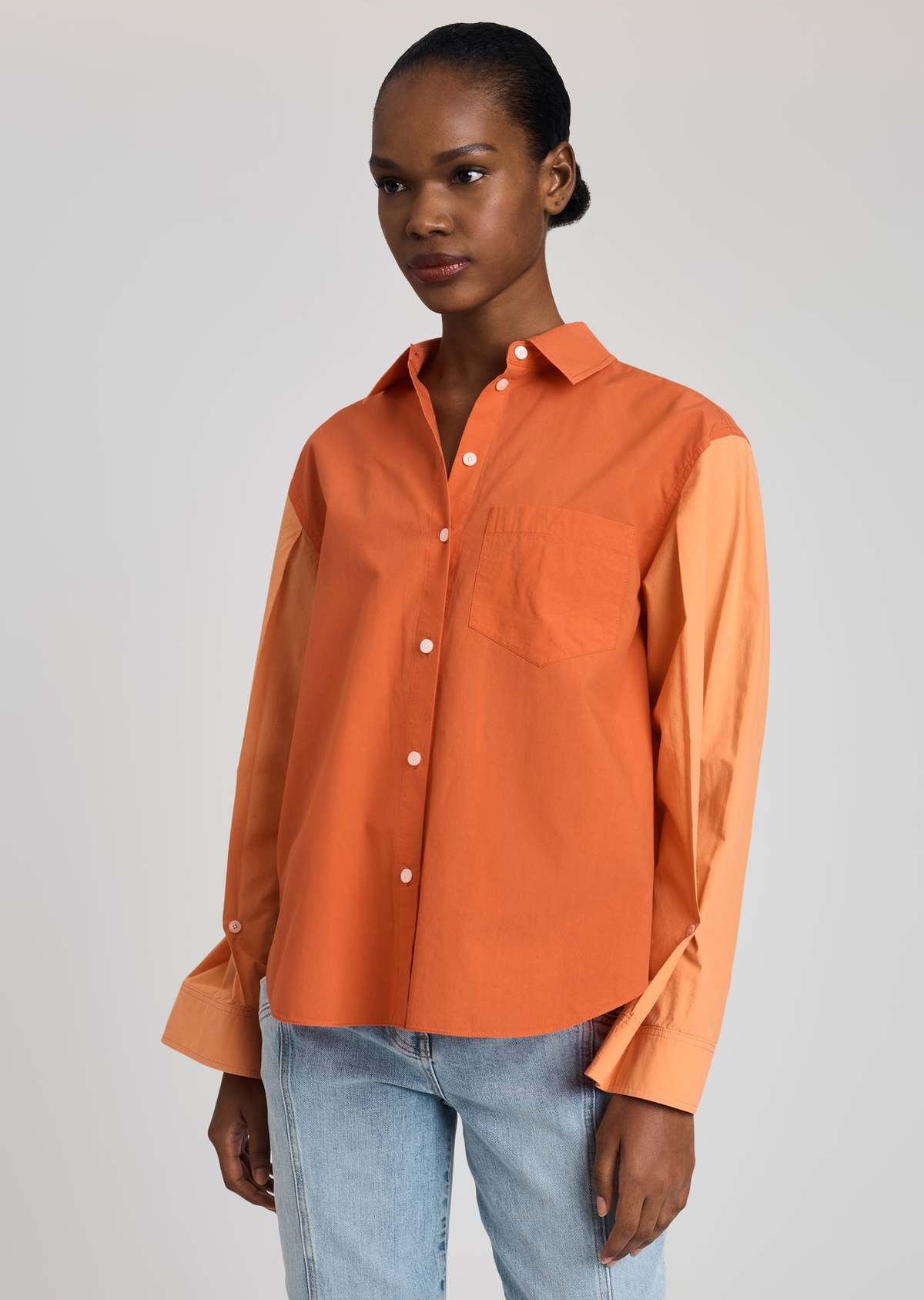 Derek Lam Wesley Balloon Sleeve Button Down Top - Coral Multi - Image 4 of 6