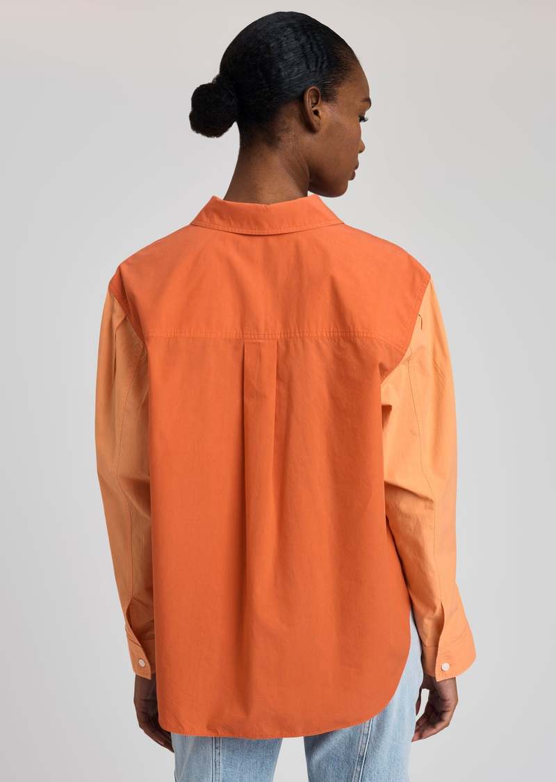 Derek Lam Wesley Balloon Sleeve Button Down Top - Coral Multi