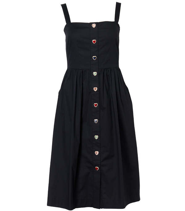 HVN Laura Cotton Dress - Black/Crystal Heart Buttons on Garmentory