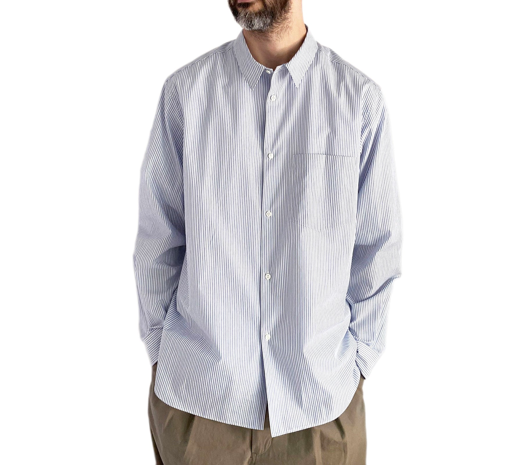 ★CRANK★STRIPED COLLARED SHIRTS_VINTAGE BLUE★正規品/人気 Oversized Collar Striped Shirt - Blue/Brown Stripes - Shirts