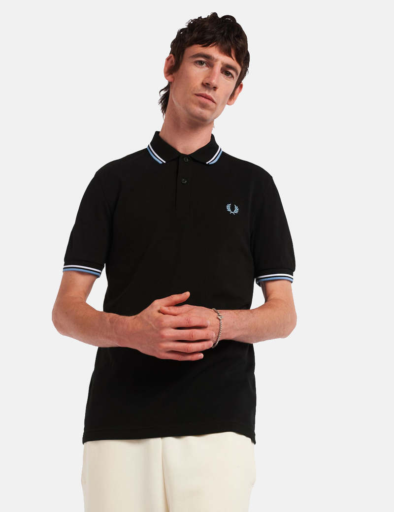 Fred Perry Twin Tipped Polo Shirt - Black/White/Sky | Garmentory