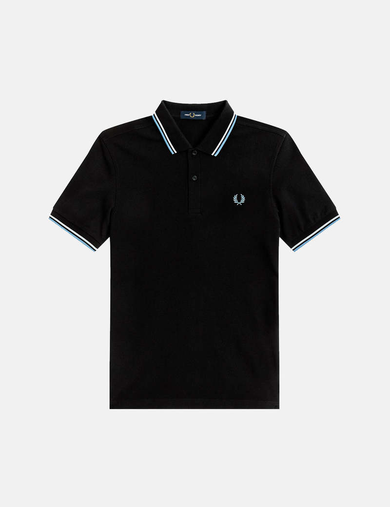 Fred Perry Twin Tipped Polo Shirt - Black/White/Sky | Garmentory
