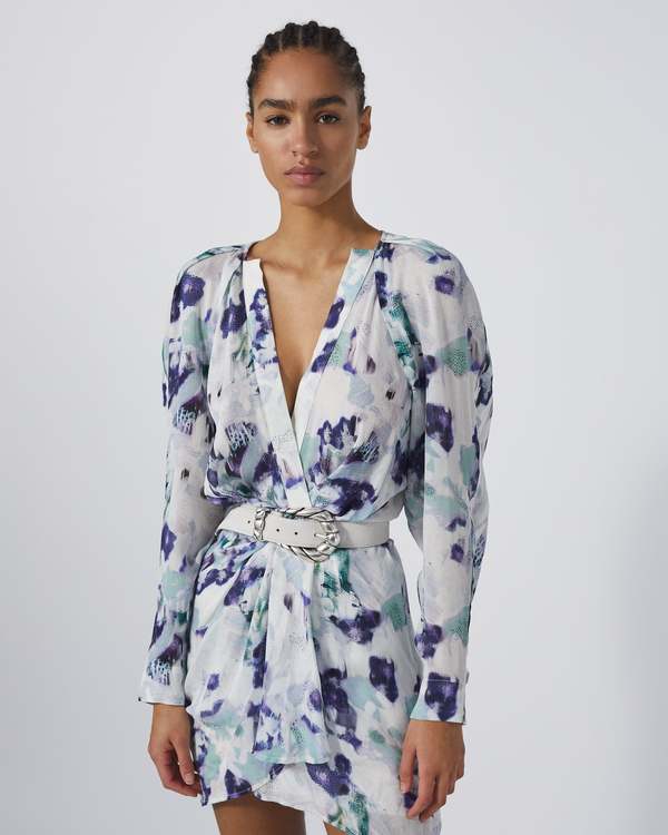 IRO Odine Pleated Mini Dress Green/Purple Garmentory