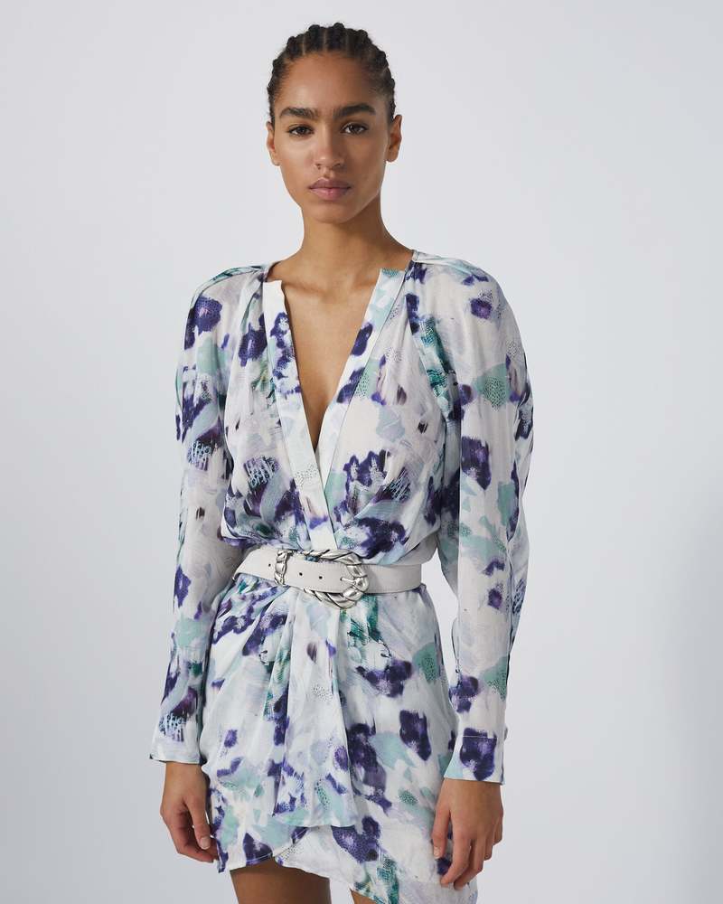 IRO Odine Pleated Mini Dress - Green/Purple | Garmentory