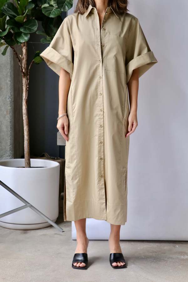 Tibi Eco Poplin Rolled Sleeve Shirtdress - Clay on Garmentory