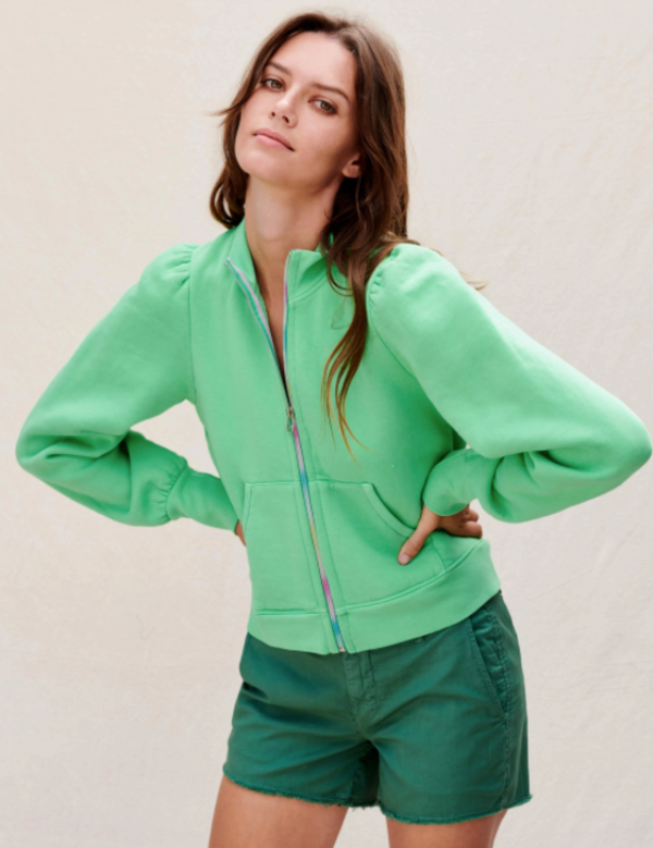 Sundry Puff Sleeve Zip Sweatshirt Electric Clover Garmentory