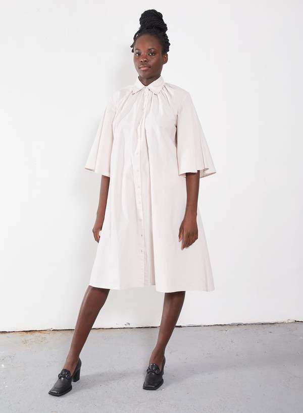 Tucked Gathered Shirt Dress Striped Tucked Mini Shirtdress (Women