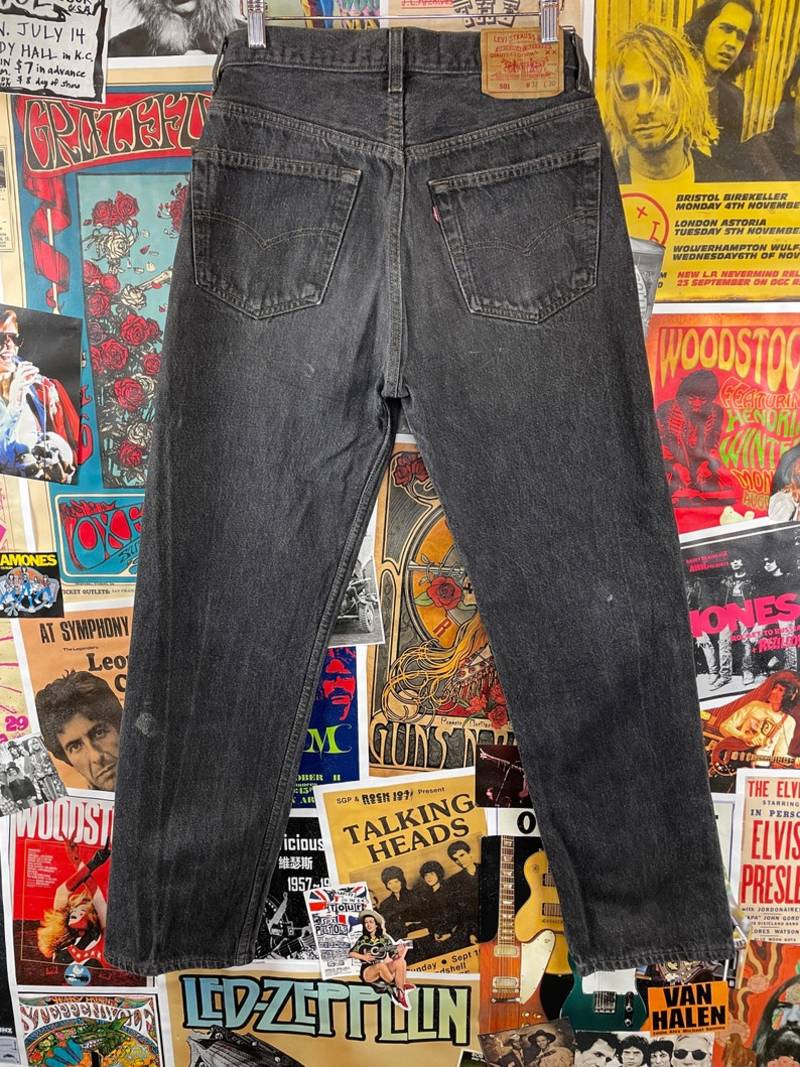 levis love Vintage 1980s-90s Love Patch Levis 501s Denim Jeans - Black Faded