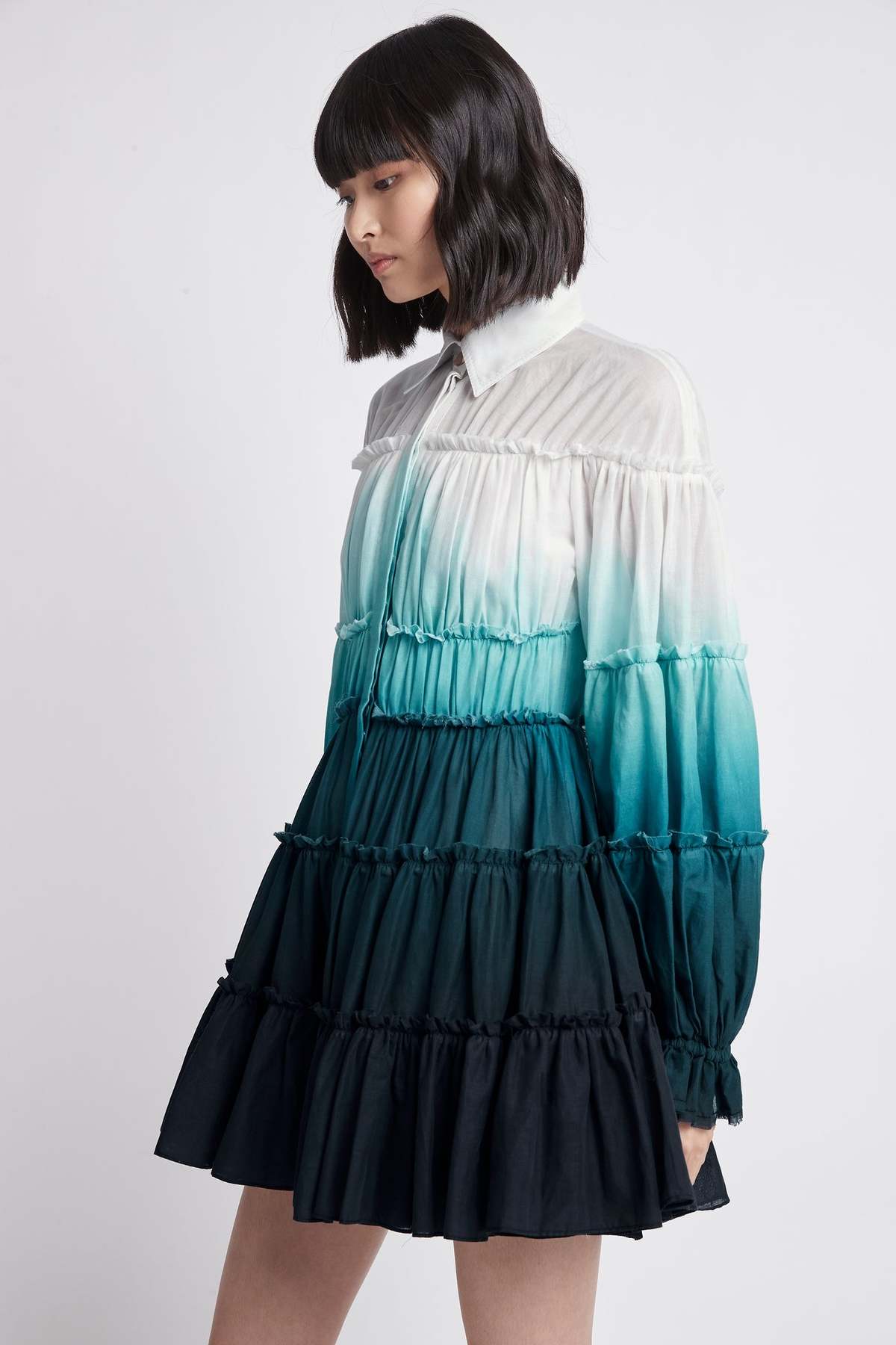 Aje Cosmos Cut Out Tiered Mini Dress - Hand Painted Teal Ombre - Image 2 of 4