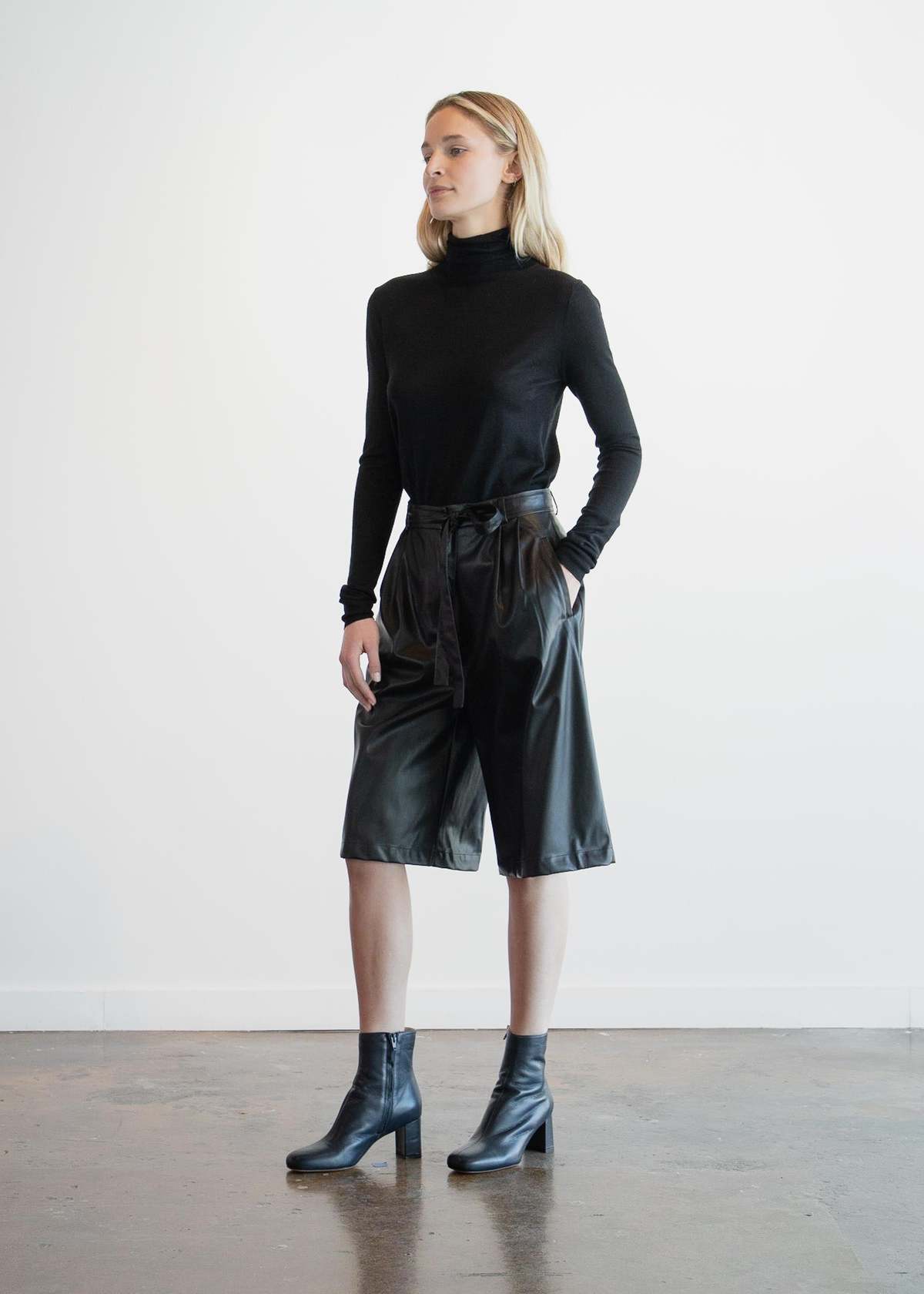 Mijeong Park Vegan Leather Bermuda Shorts - Black | Garmentory