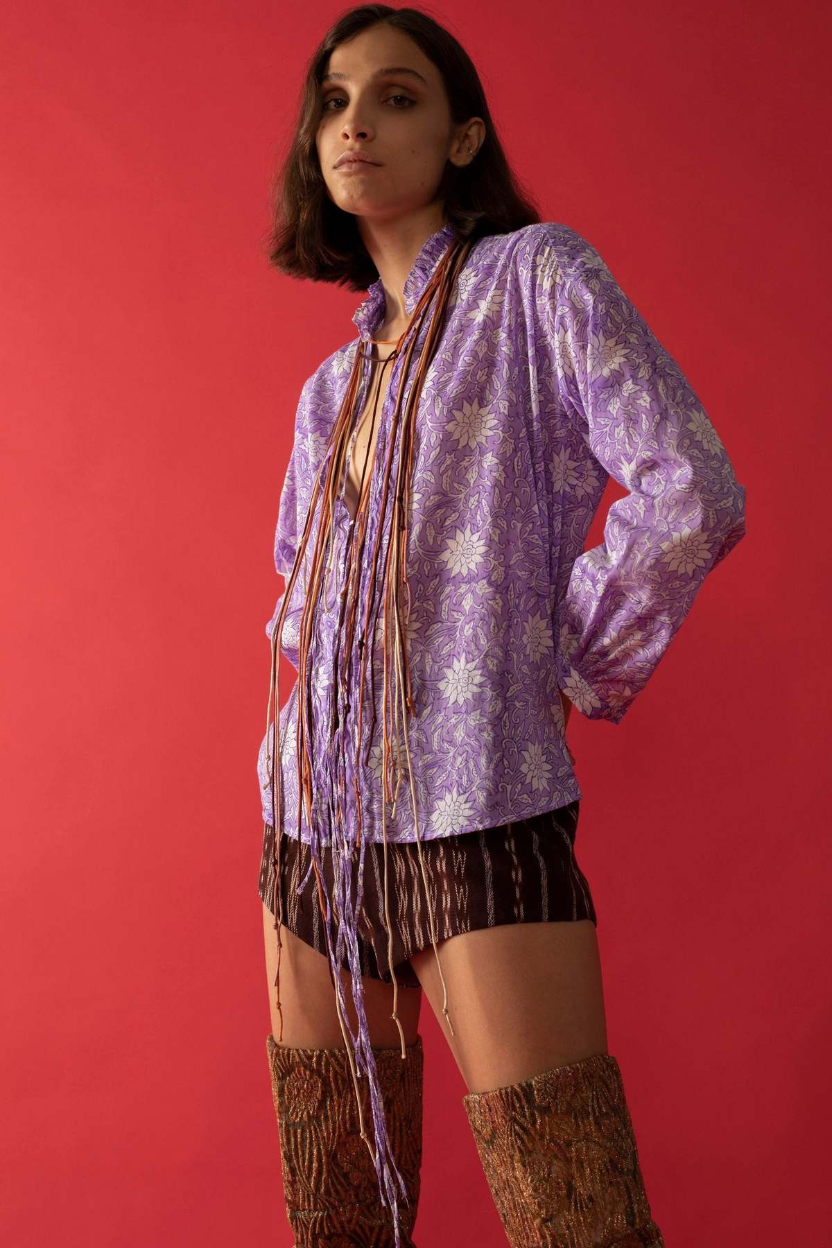 Alix Of Bohemia Willa Tie Shirt - Lavender Multi - Image 1 of 4