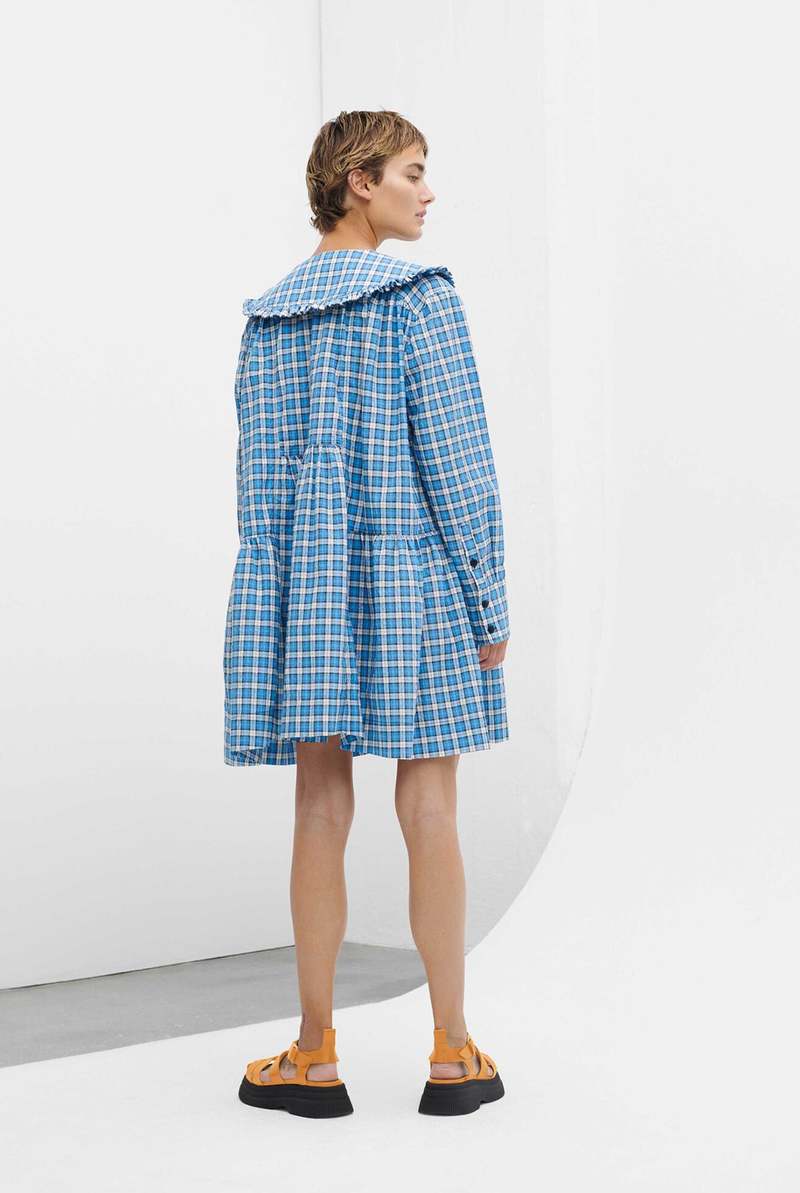 【送料&関税込】Ganni Mini Dress Multicolour Multicolour Pleated Georgette V-neck Flounce