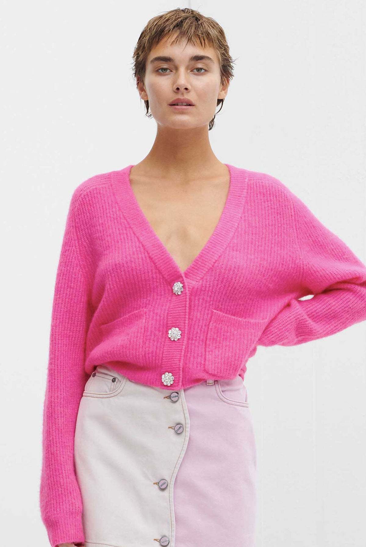 Ganni Relaxed Wool Cardigan - Shocking Pink | Garmentory