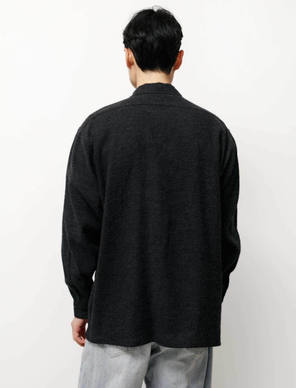 Comoli Cashmere-Washi Open Collared Shirt - Charcoal