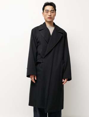 Comoli Mens Washed Tielocken Coat - Black | Garmentory