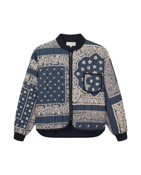The Great. The Quilted Bomber - Navy Bandana Print | Garmentory