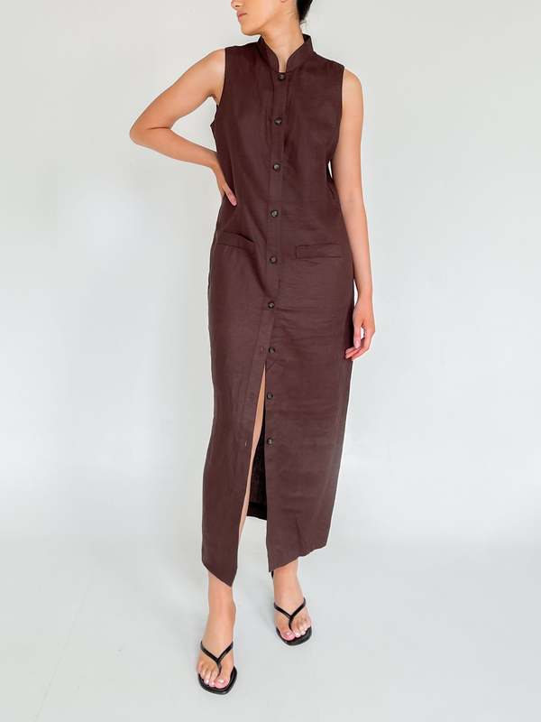 Ecoalf Amatista linen dress - cocoa