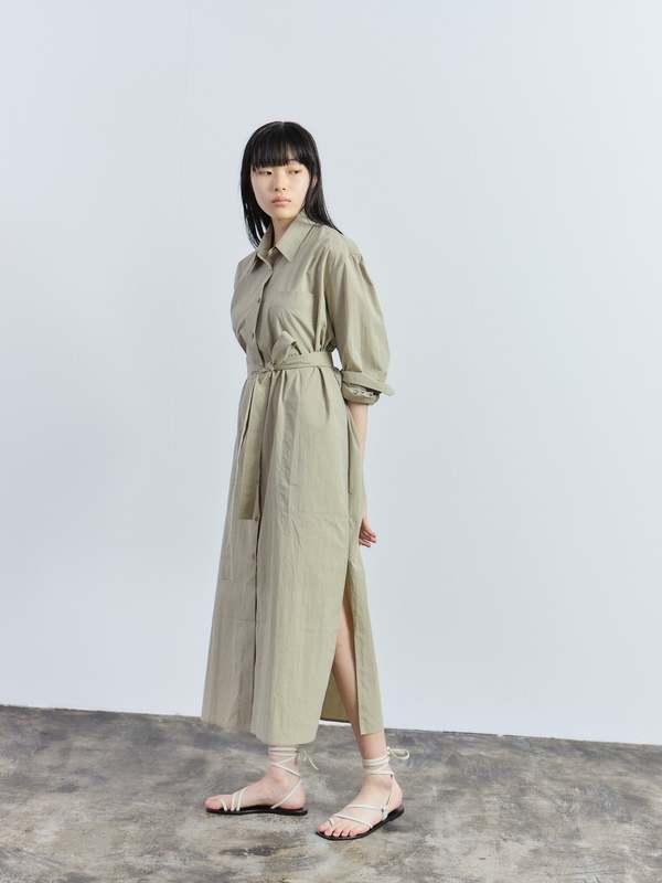 Mijeong Park Belted Shirt Dress - Khaki | Garmentory