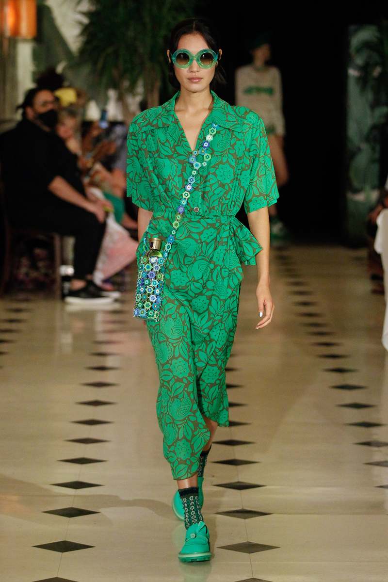 Anna Sui Bird of Paradise Shirt Dress - Glo Green