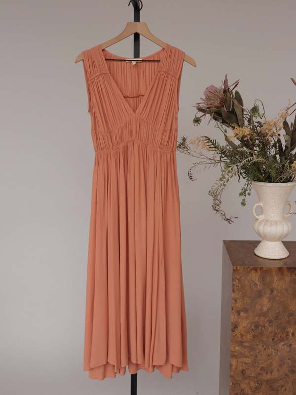 strapless open back dress Blush and Gray Chevron Maxi Dress with Pockets – Saved by the Dress main image 1