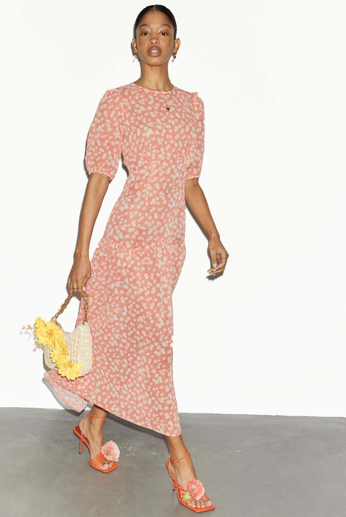 coral sheer dress NEVER FULLY DRESSED Daisy Sheer Dress - Coral