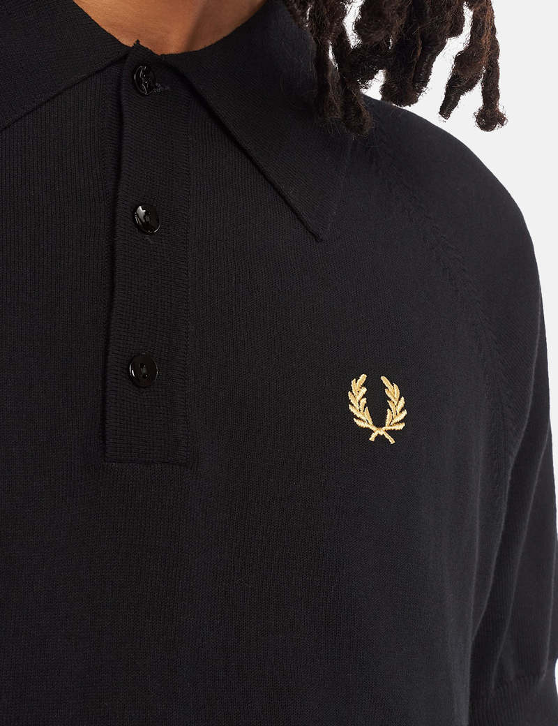 Fred Perry Raglan Sleeve Knit Shirt - Black/Champagne | Garmentory