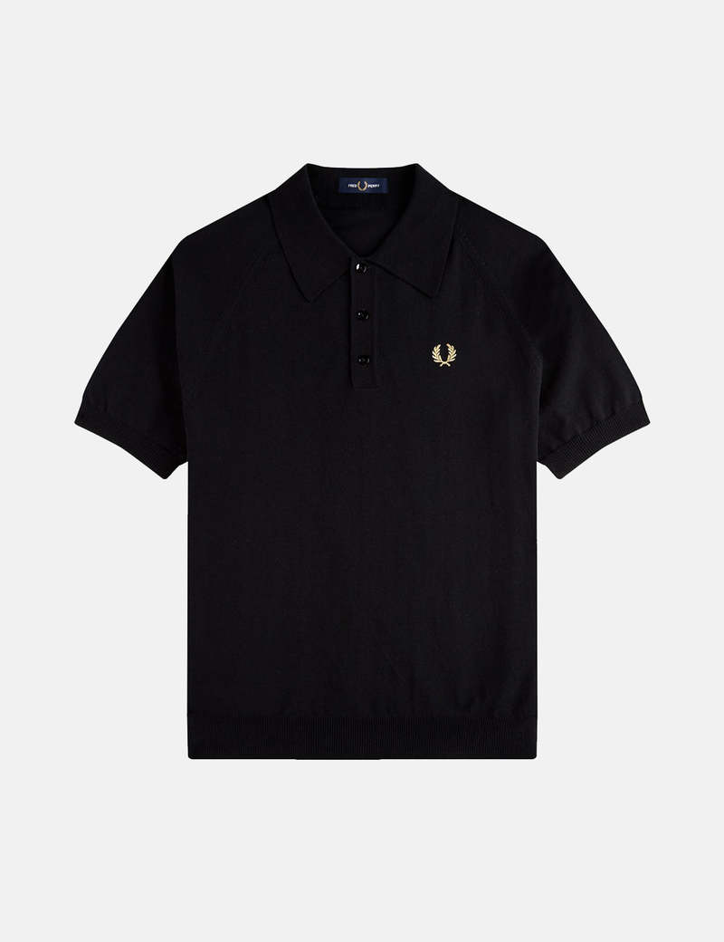 Fred Perry Raglan Sleeve Knit Shirt - Black/Champagne | Garmentory
