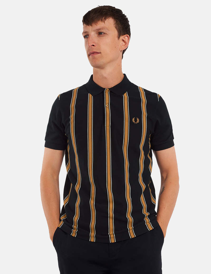 【別倉庫からの配送】 Fred Perry Textured Stripe Polo Shirt - Black | Garmentory トップス