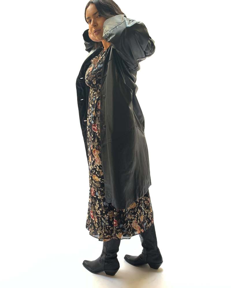 Vintage Banshee Long Leather Trench  - Black 