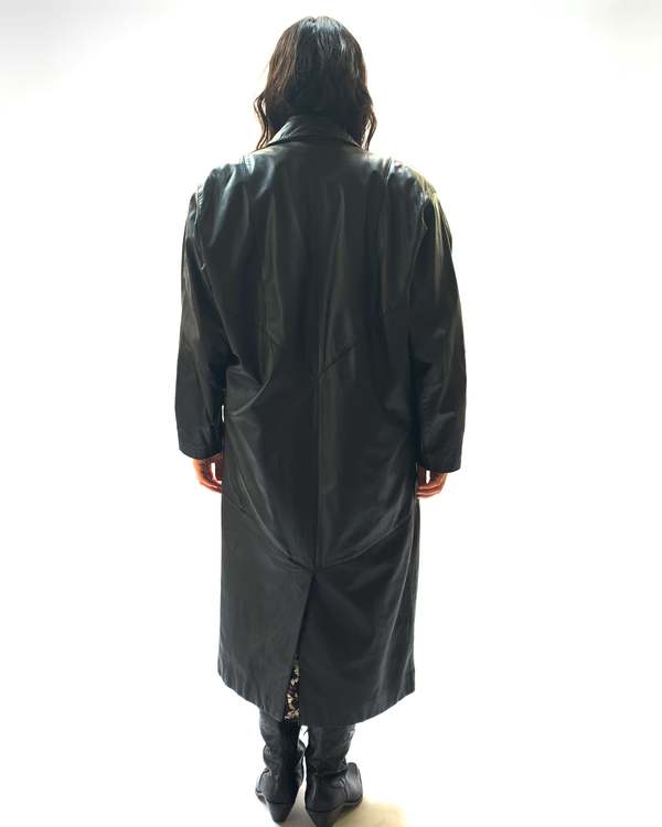 Vintage Banshee Long Leather Trench  - Black 