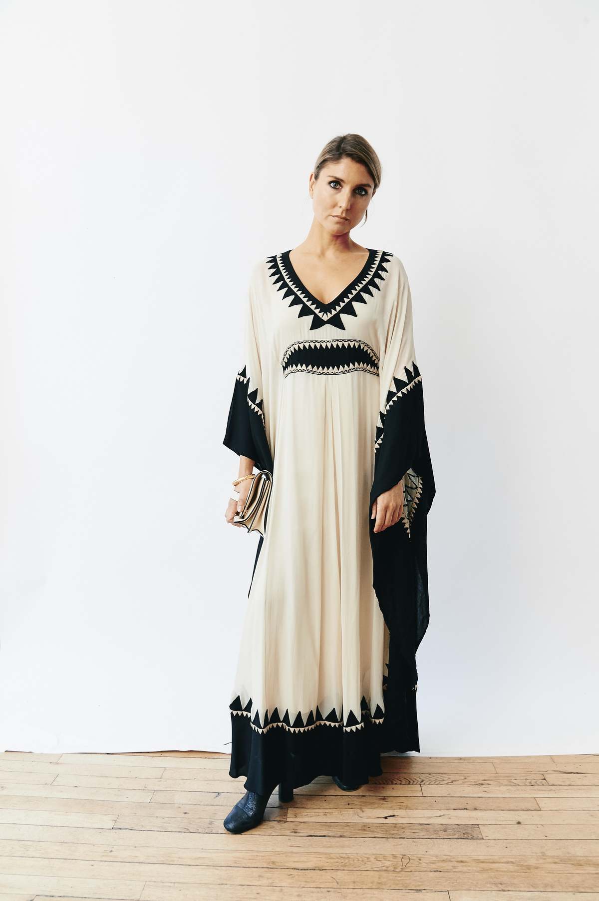 Temperley Embroidered Kaftan Dress - Black/Cream on Garmentory