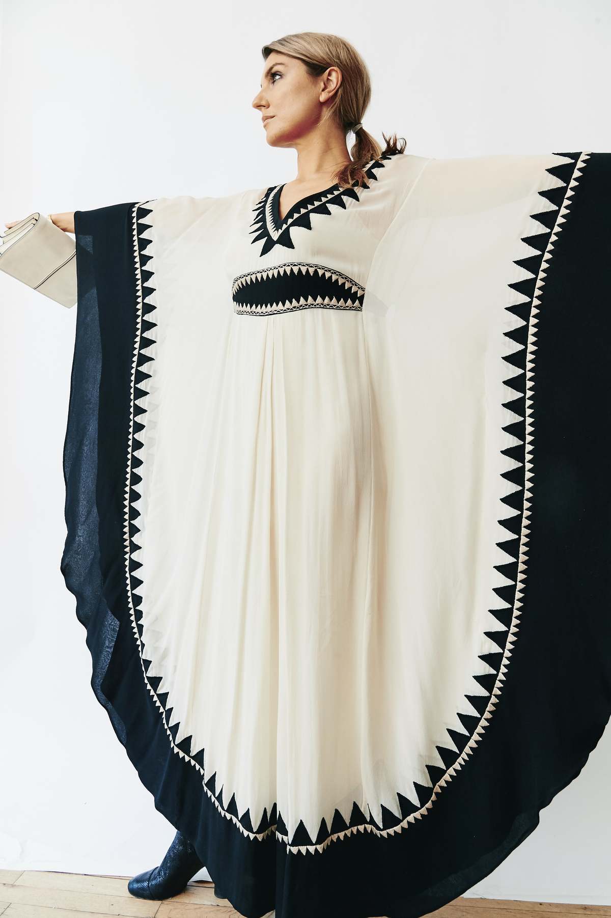 Temperley Embroidered Kaftan Dress - Black/Cream | Garmentory