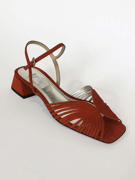 Suzanne Rae Suede Low 70s Sandal - Rust