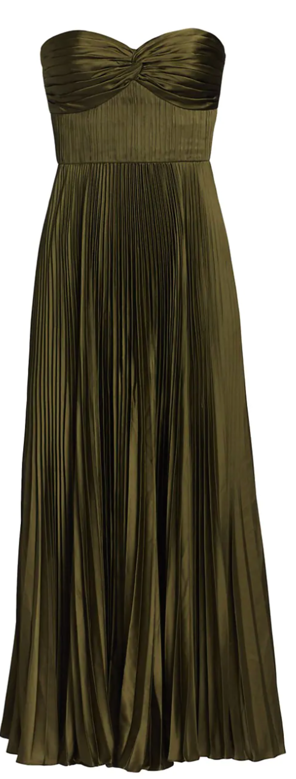 Amur Strapless Pleated Gown dress - Olive | Garmentory Amur Strapless Pleated Gown dress - Olive | Garmentory