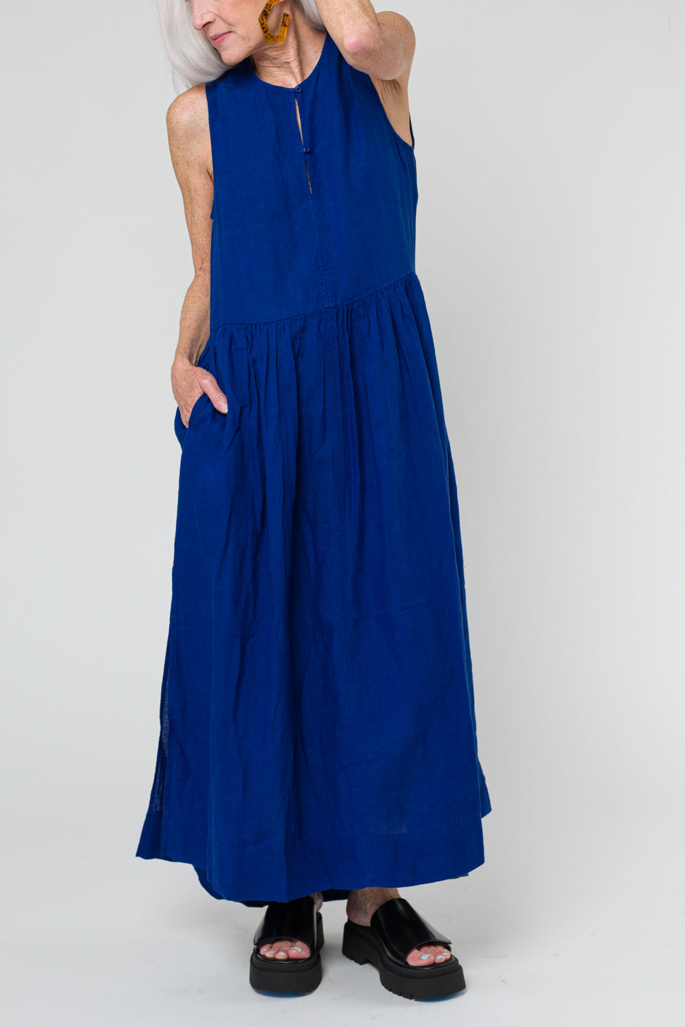 chinese dress ladies Summer Season Linen Blend Maxi Dress White