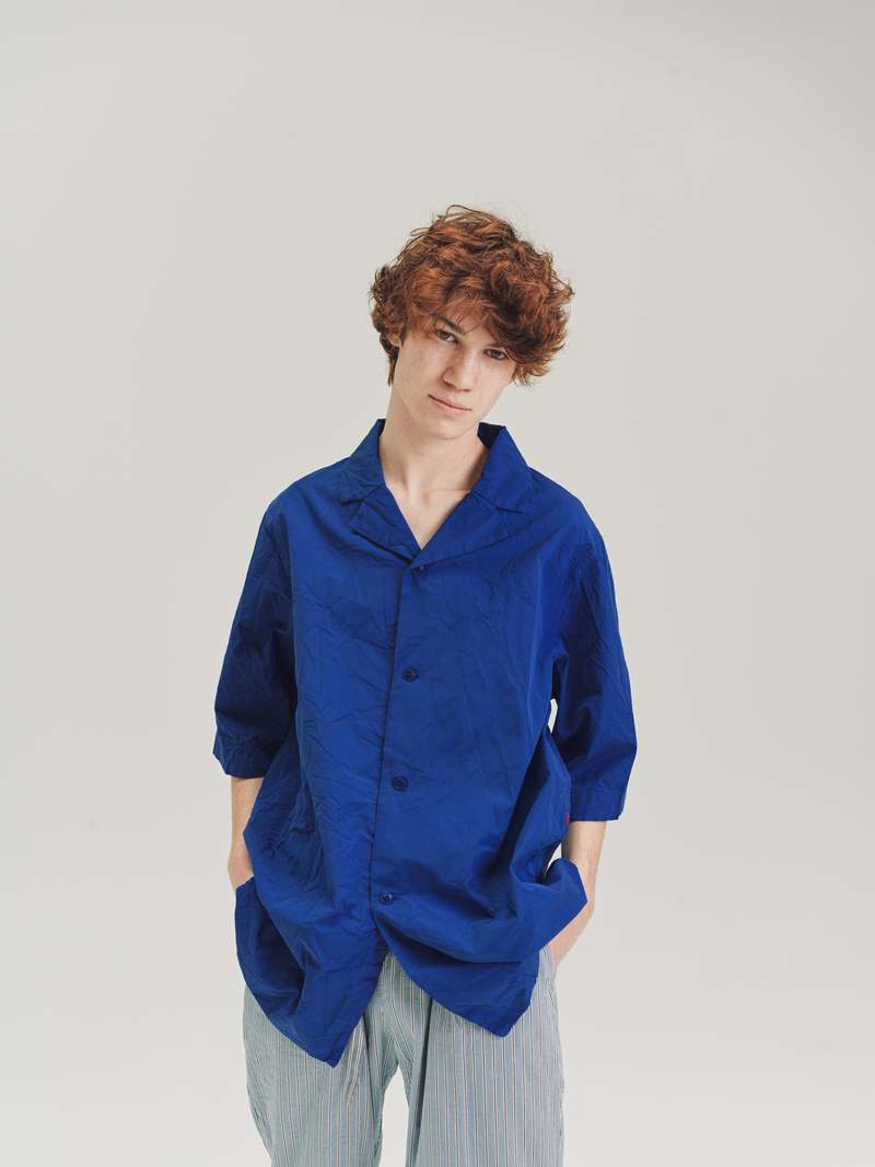 Casey Casey Paper Cotton Verger Bis Bowling Shirt - Indigo 
