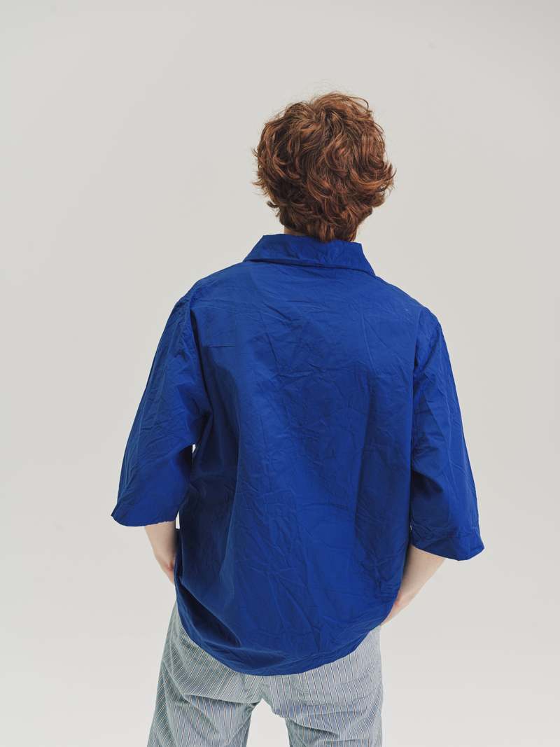 Casey Casey Paper Cotton Verger Bis Bowling Shirt - Indigo