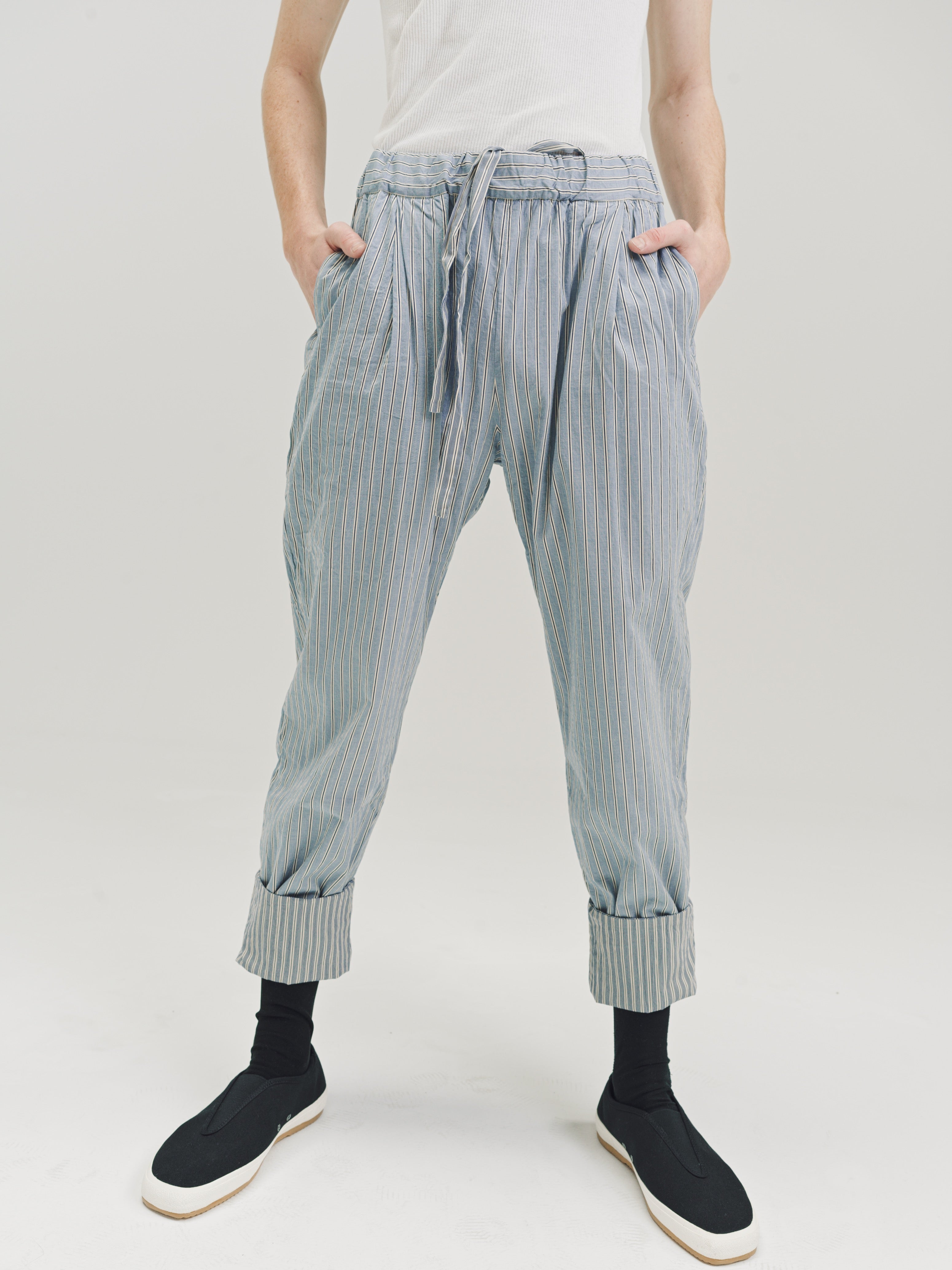 CASEY CASEY ケイシー ケイシー ULTIME VERGER PANT パッチワーク パンツ 20FP183 ホワイト S Casey Casey Stripe Reversible Paper Cotton Verger Pant | Garmentory