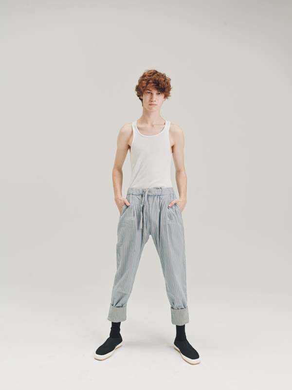 Casey Casey Stripe Reversible Paper Cotton Verger Pant | Garmentory