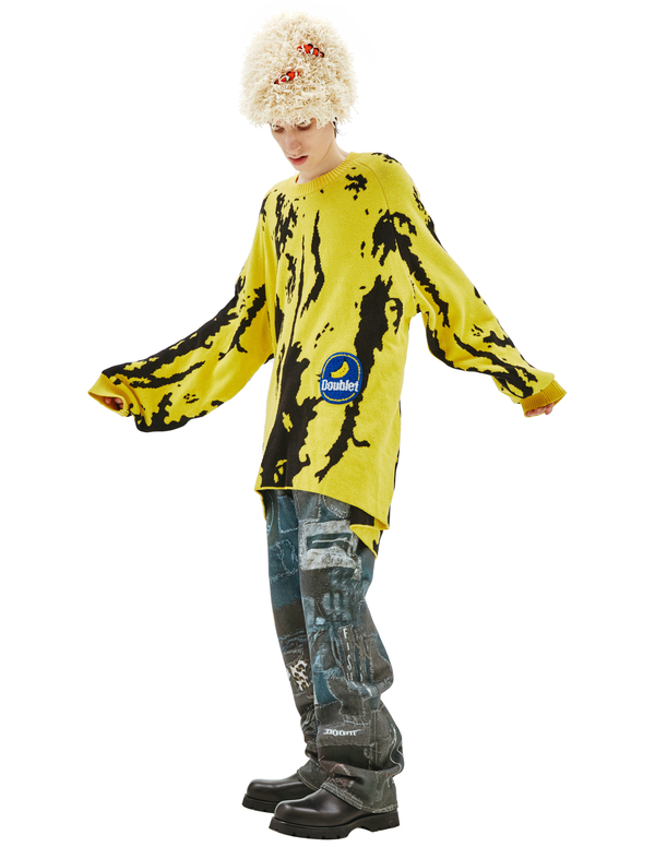 【中古】doublet BANANA JACQUARD PULLOVER L Doublet Banana Jacquard Sweater - YELLOW | Garmentory