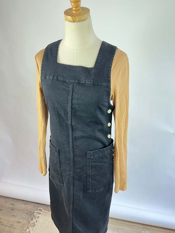 toast denim apron dress TOAST Side Button Denim Pinafore Dress (6) | Used,