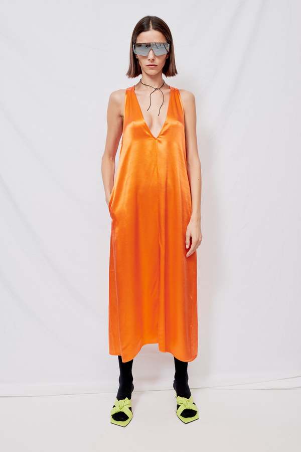Satin Trapeze Dress - Mandarin | Garmentory