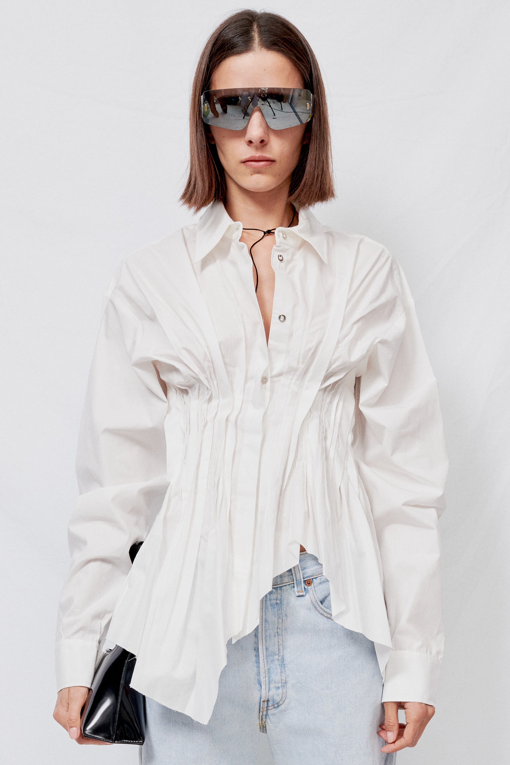 Marques Almeida Cinch Pleated Shirt White