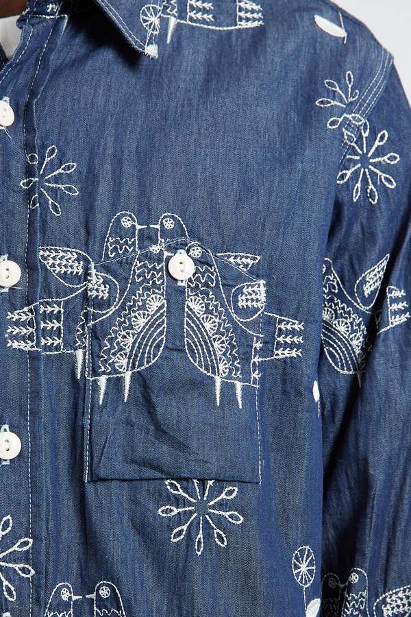 Engineered Garments Denim Bird Embroidery Work Shirt - Indigo