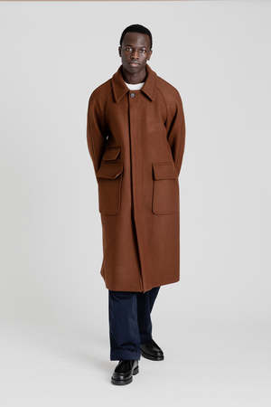 Heavy Wool Balmacaan Coat - Brown | Garmentory