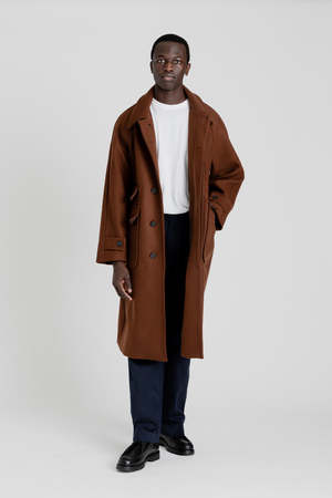 Heavy Wool Balmacaan Coat - Brown | Garmentory