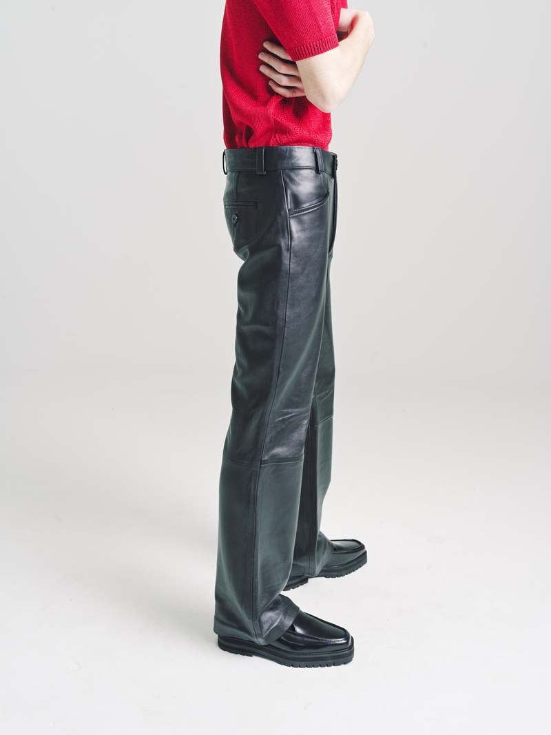 Ernest W. Baker Calf Leather Flare Trousers - BLACK